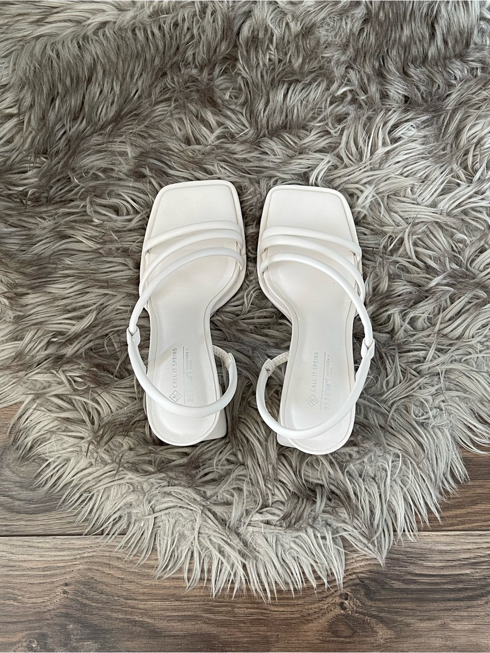 Cream/White Strappy Square-Toe Sandals